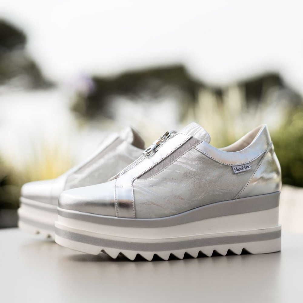 Marco Moreo White Label Penelope Metallic Silver Chunky Platform Sneaker sz 6 36